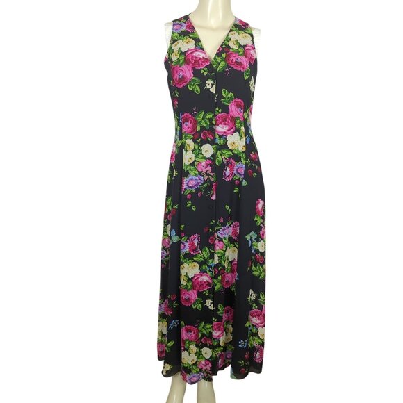 Rickie Freeman for Teri Jon Vintage Silk Dress Sleeveless Floral Colorful Maxi 4 - Picture 2 of 13